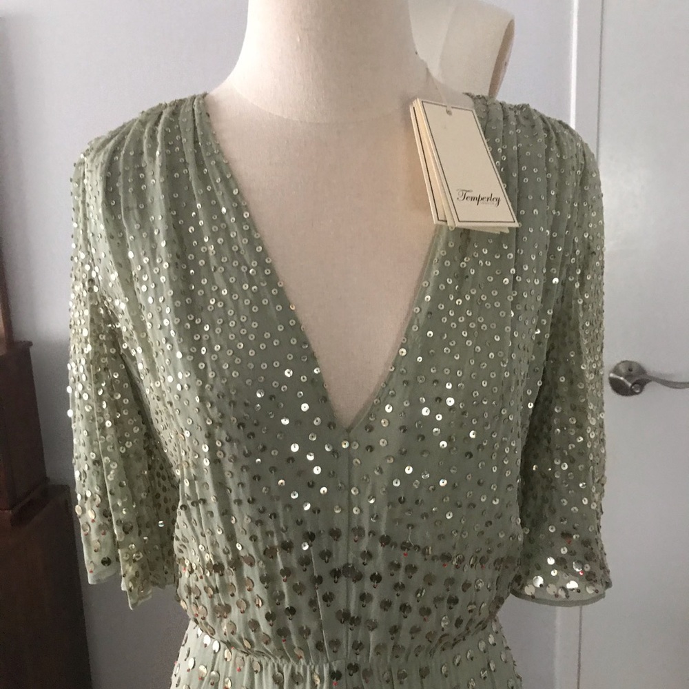 Temperley London Green Sequin Maxi Dress